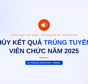 Thông báo hủy kết quả kết quả trúng tuyển kỳ tuyển dụng viên chức năm 2025 của Cục Chuyển đổi số quốc gia