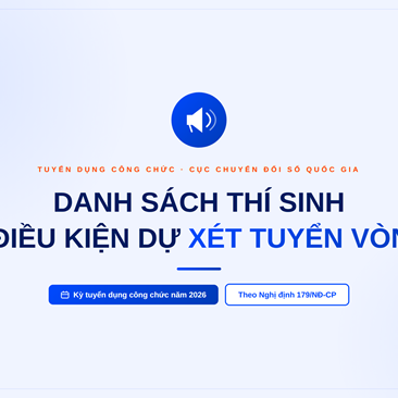 Thông báo danh sách triệu tập thí sinh đủ điều kiện dự xét tuyển vòng 2 kỳ tuyển dụng công chức năm 2026 của Cục Chuyển đổi số quốc gia 